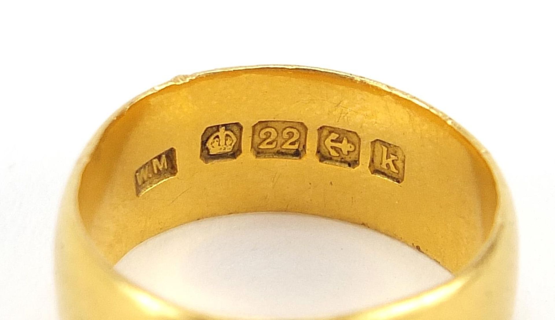 Edwardian 22ct gold wedding band, Birmingham 1909, size I, 5.9g - this lot is sold without buyer's - Image 3 of 3