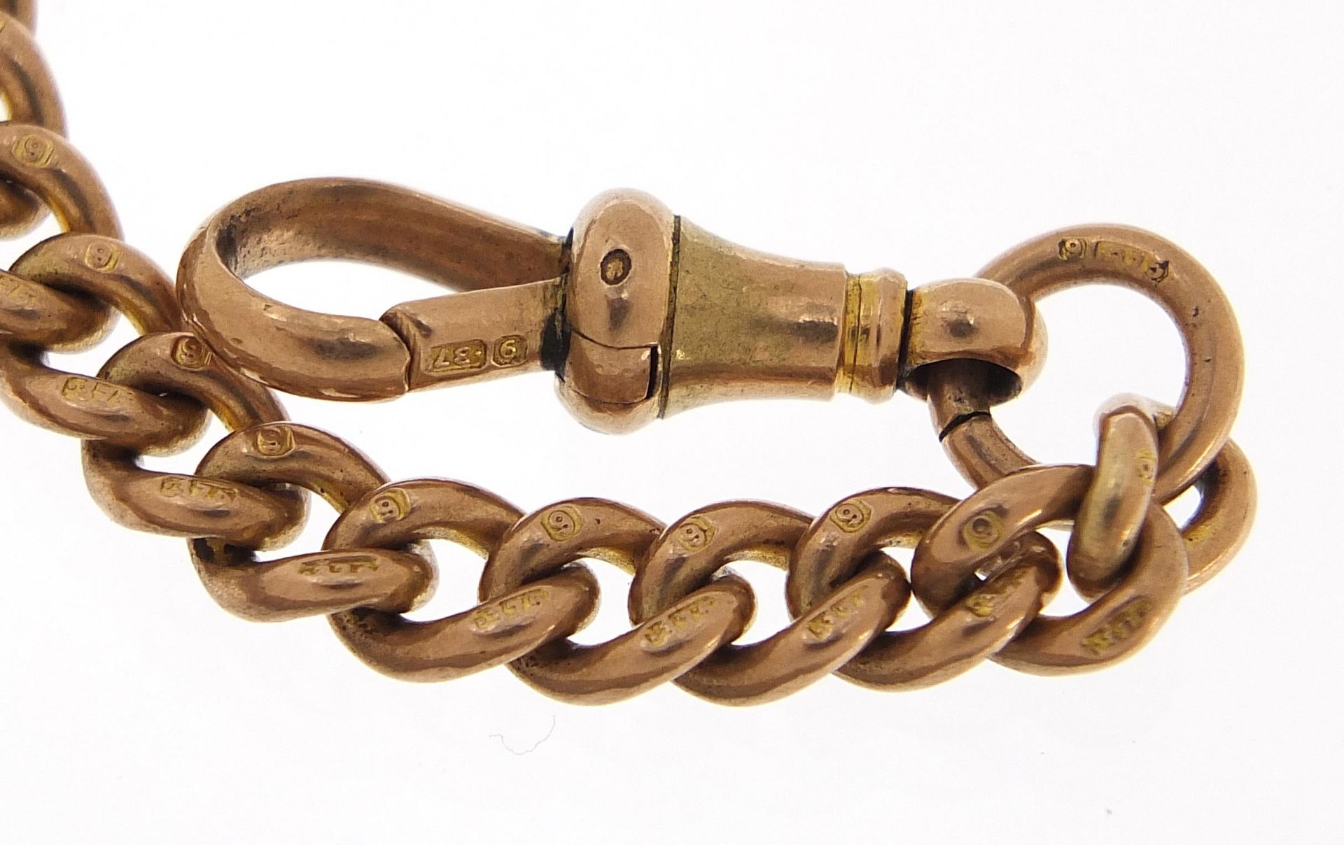 9ct rose gold watch chain with swivel clasp, 76cm in length, 62.5g - this lot is sold without - Image 3 of 3