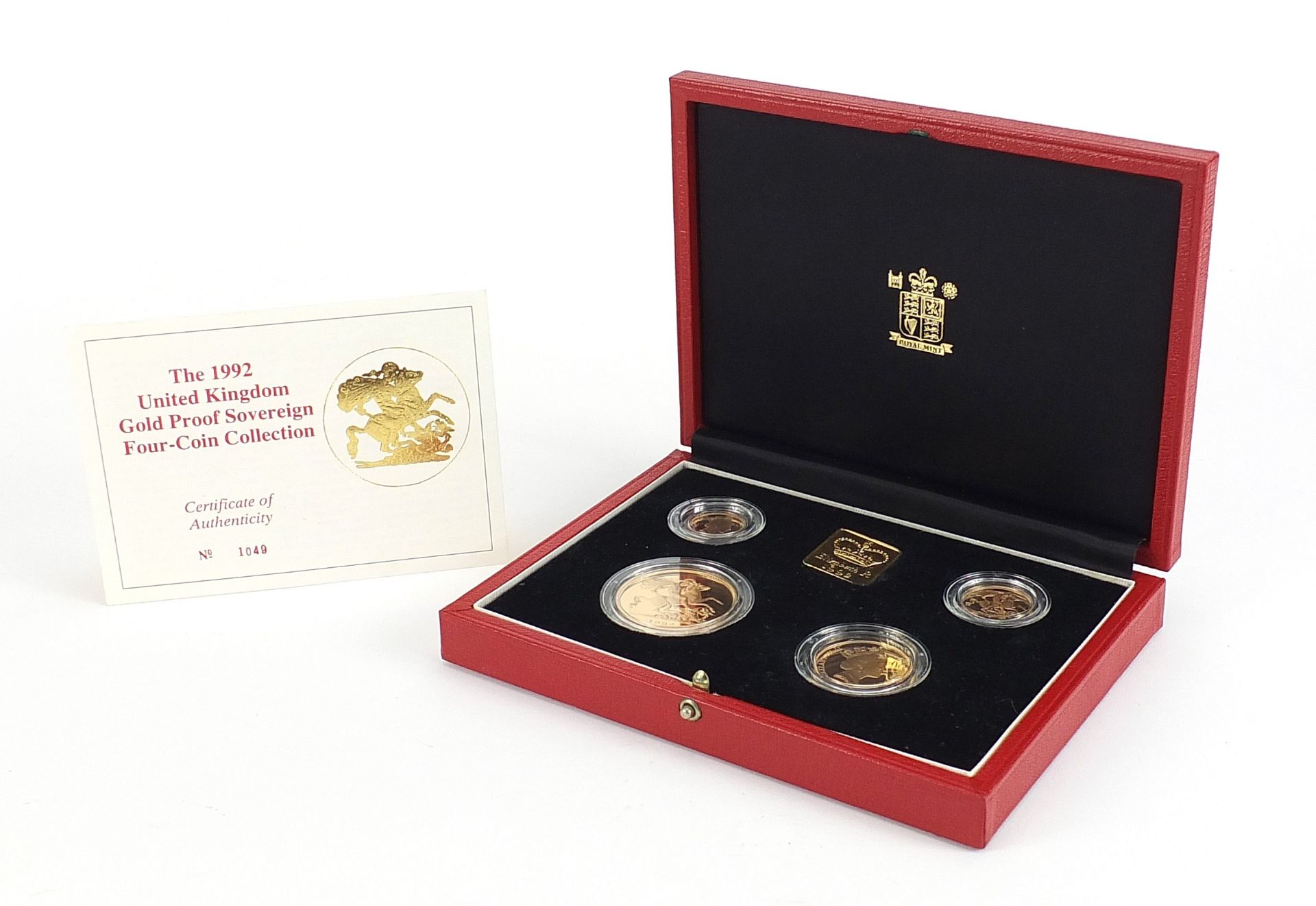 1992 United Kingdom Gold Proof Sovereign Four Coin Collection comprising half sovereign, sovereign,