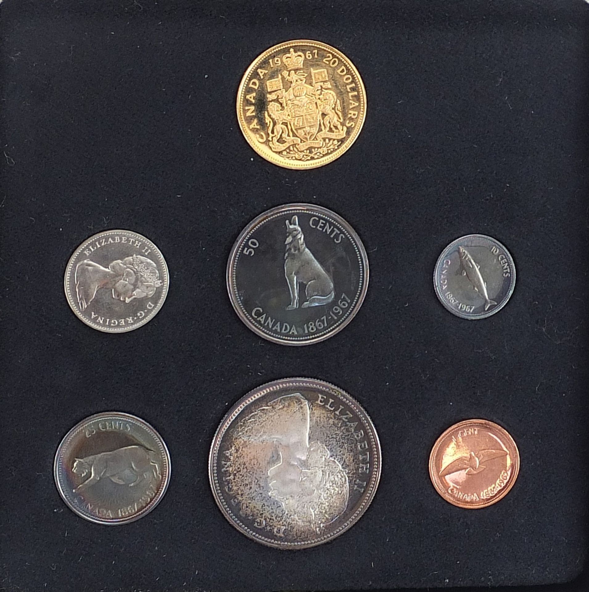 Royal Canadian Mint seven coin set including 1967 gold twenty dollars - this lot is sold without b - Image 2 of 3