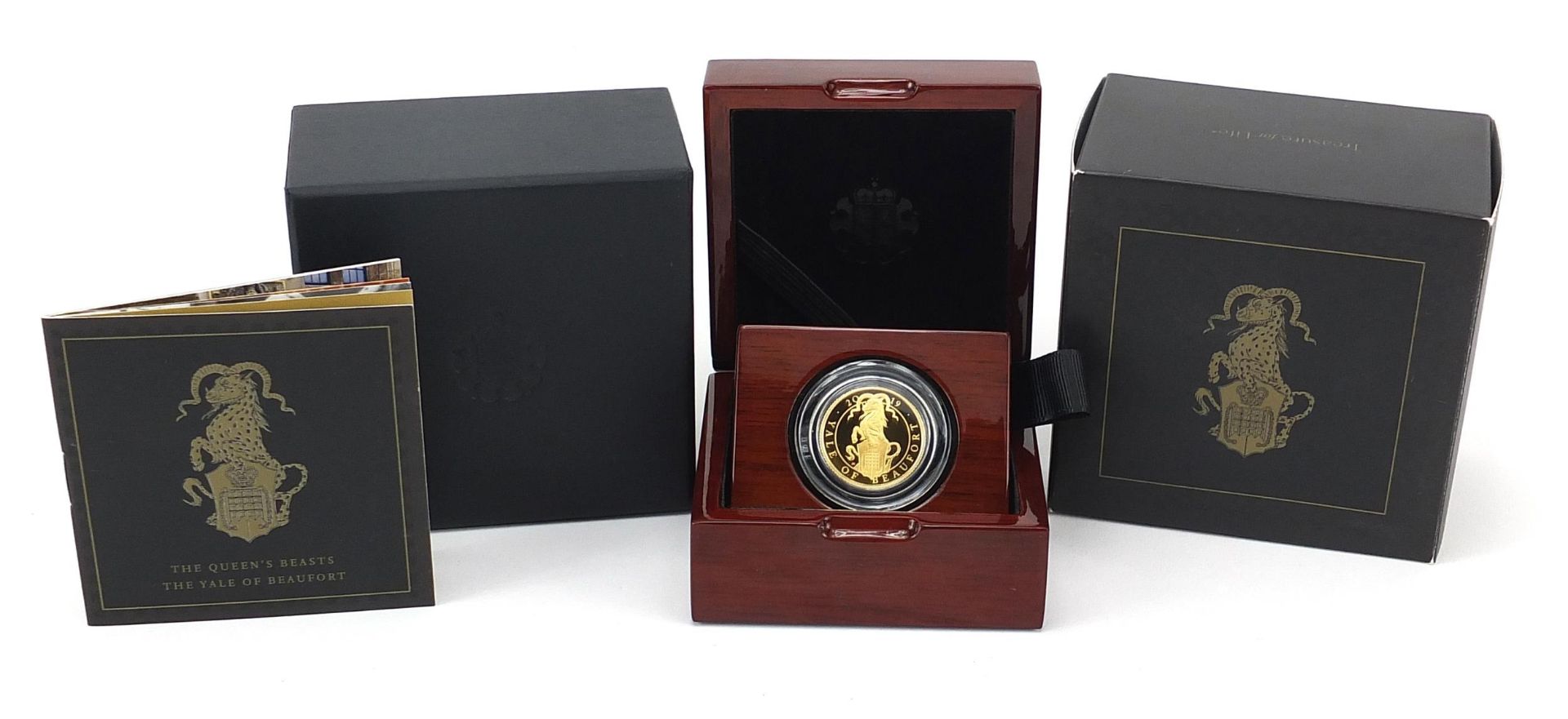 Elizabeth II 2019 quarter ounce gold proof The Yale of Beaufort coin numbered 0909 with case, box