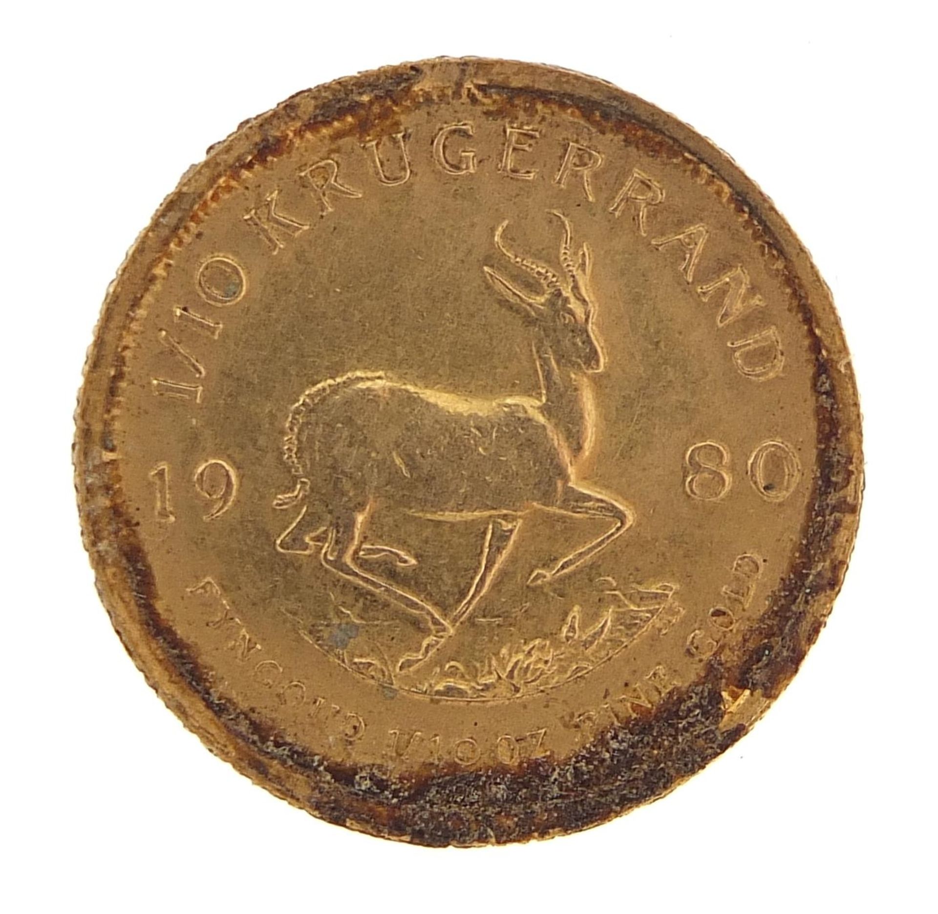 South African 1980 gold 1/10th krugerrand - this lot is sold without buyer's premium