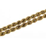 9ct gold rope twist necklace, 68cm in length, 21.6g - this lot is sold without buyer's premium