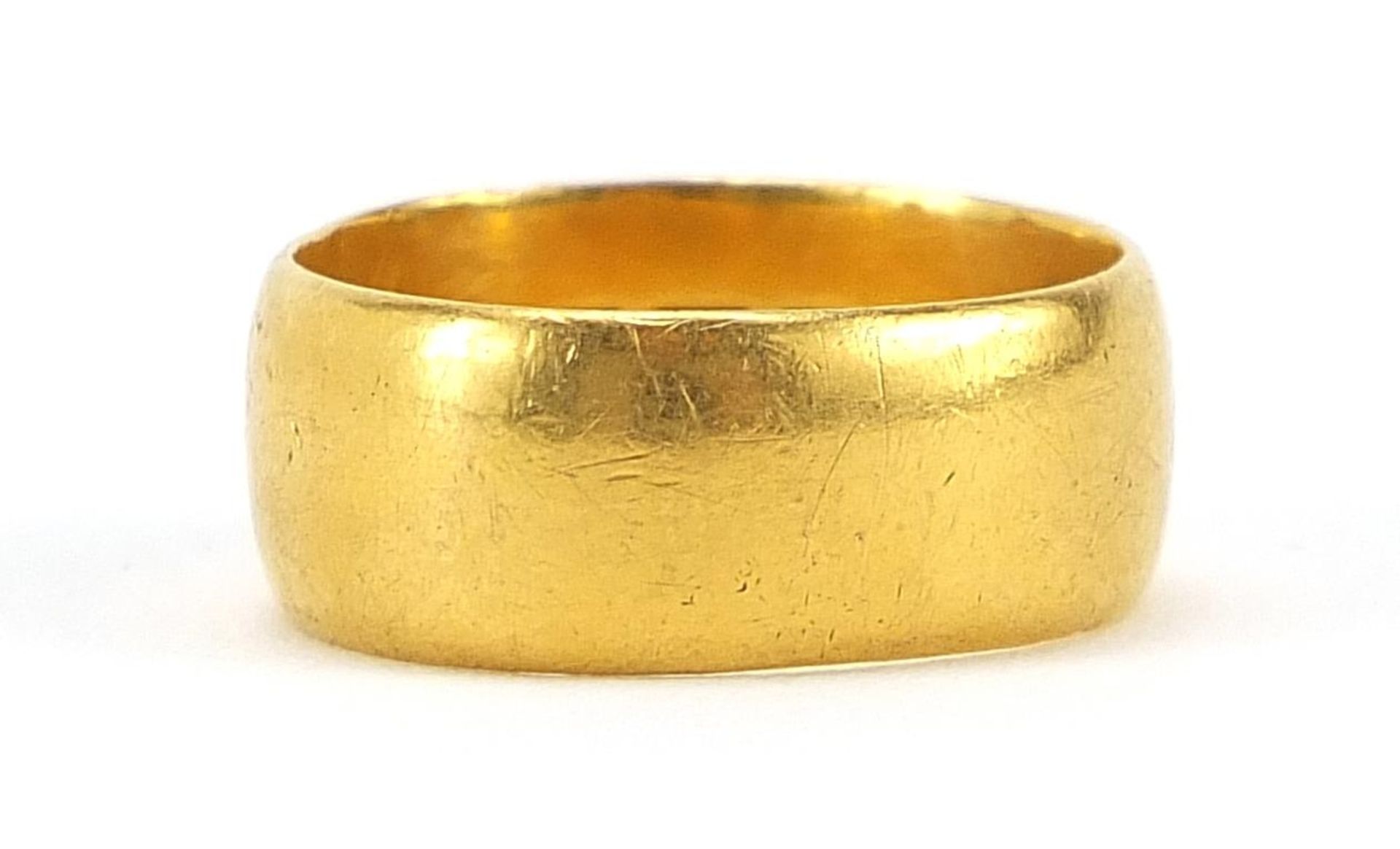 Edwardian 22ct gold wedding band, Birmingham 1909, size I, 5.9g - this lot is sold without buyer's
