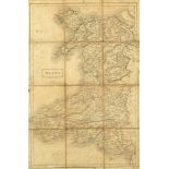 19th century canvas backed map of Wales engraved by S Hall, published Chapman & Hall, London,