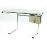 Bieffeplast, vintage Italian desk with tilting top and drawers, 69cm H x 115cm W x 60cm D