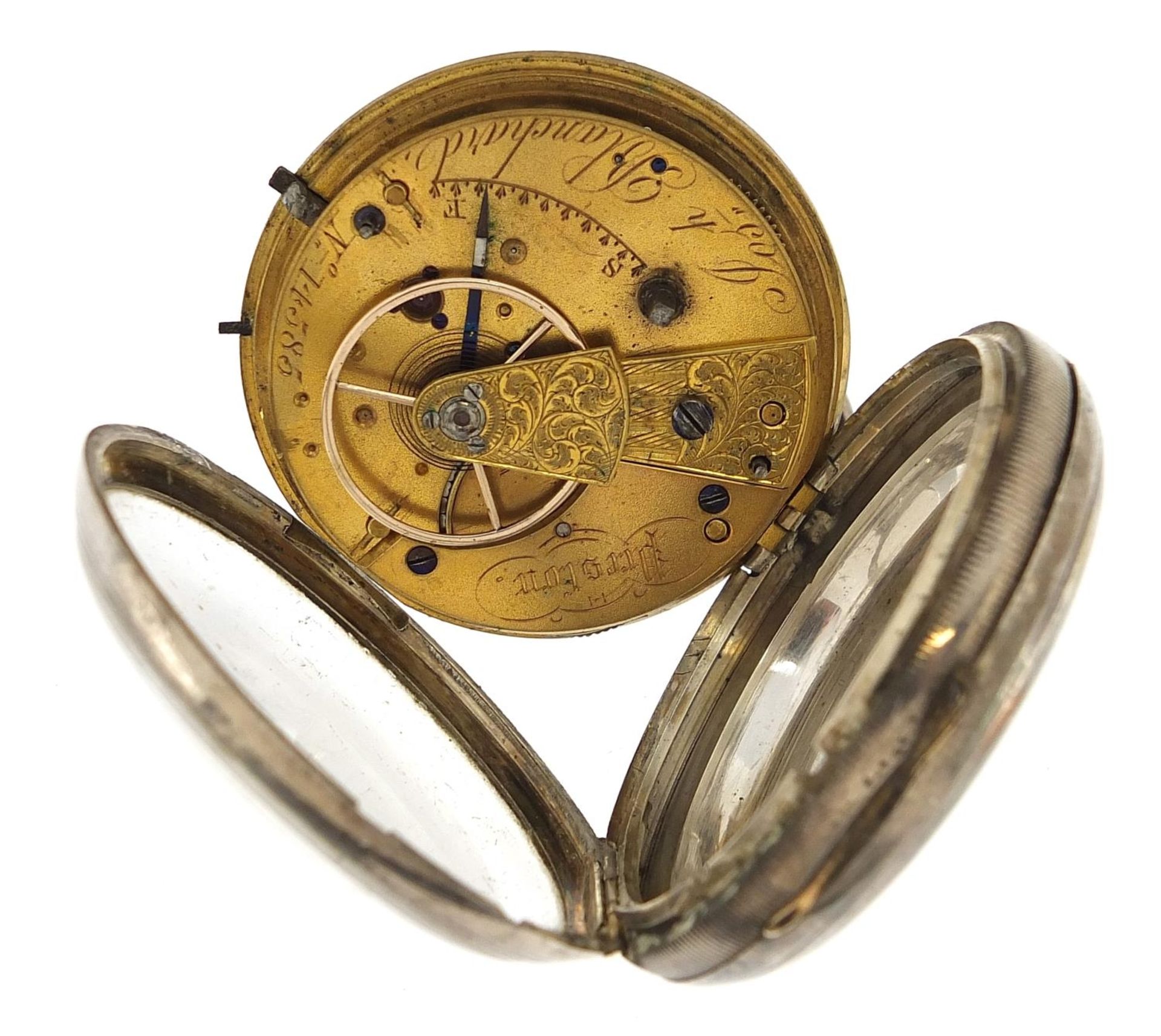 Joseph Blanchard, gentlemen's silver open face pocket watch, the fusee movement numbered 14585, 52mm - Image 3 of 4