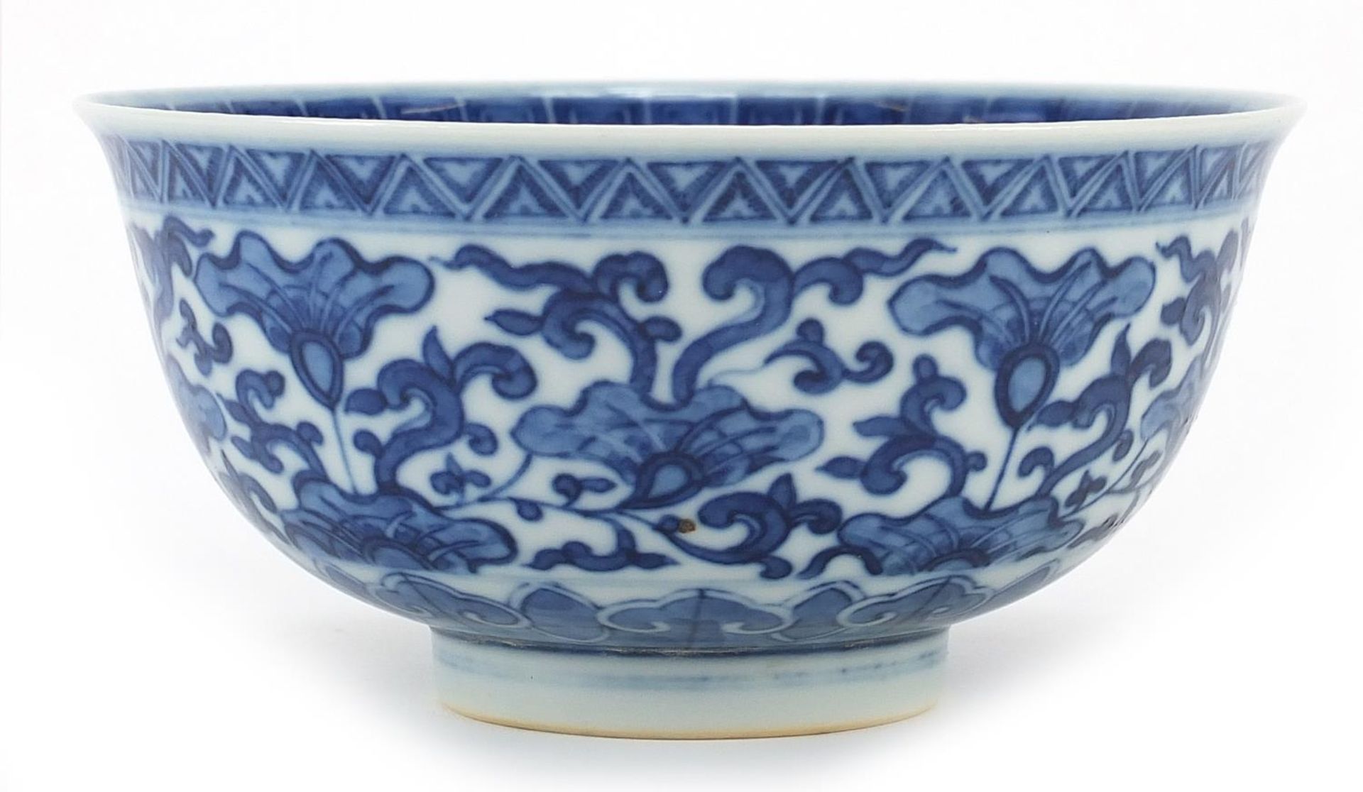 Chinese blue and white porcelain bowl hand painted with flowers, six figure character marks to the - Image 2 of 4