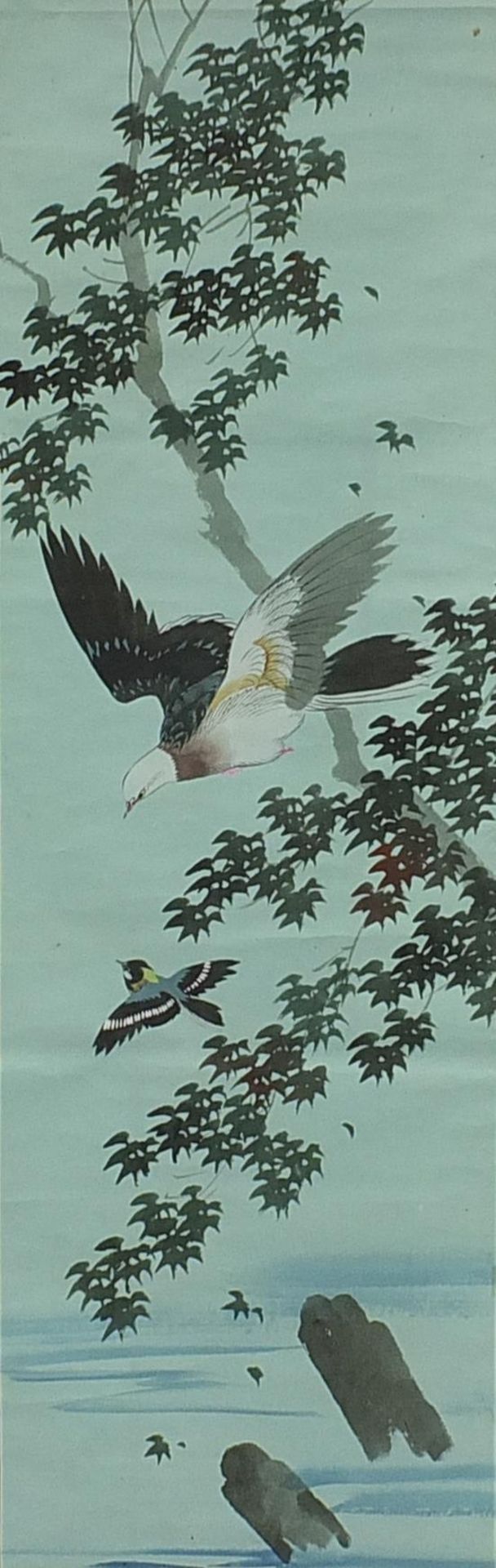 Three Chinese wall hanging scrolls hand painted with birds - Image 6 of 13