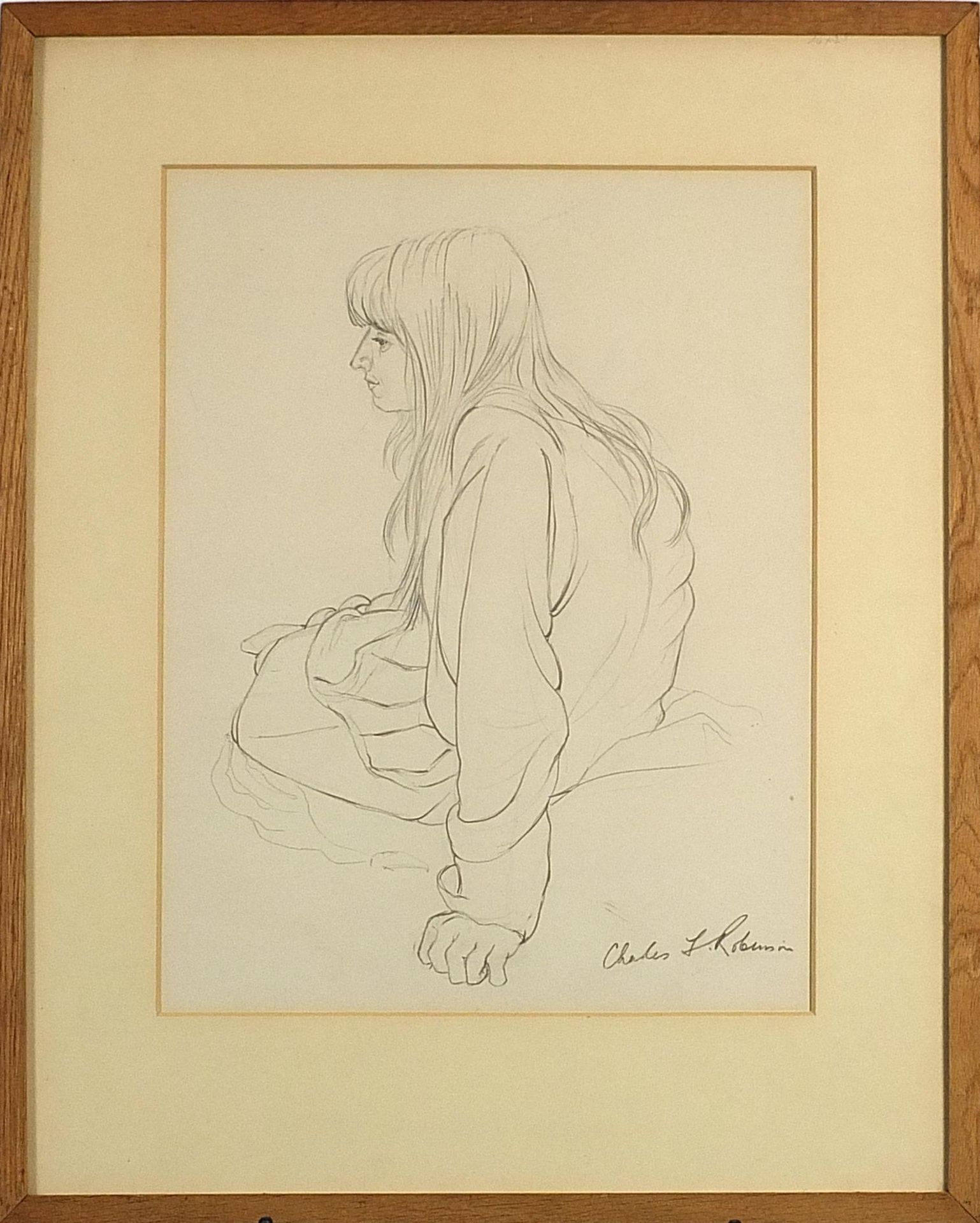 Charles F Robinson - Seated girl and nude female, two signed pencil drawings, each inscribed Cookham - Bild 8 aus 11