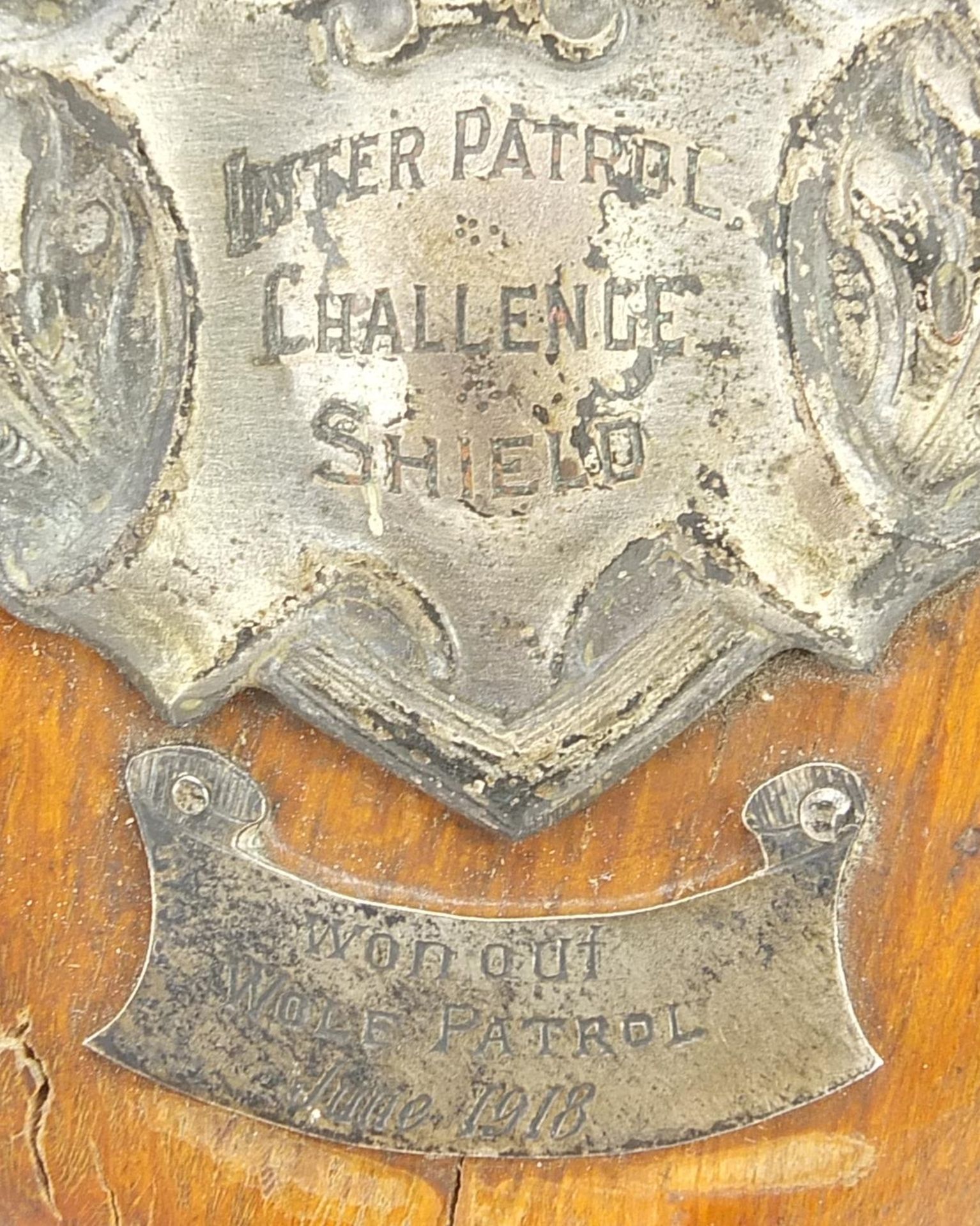 Early 20th century scouting interest Outer Patrol Challenge oak and silver plated shield impressed - Image 2 of 3