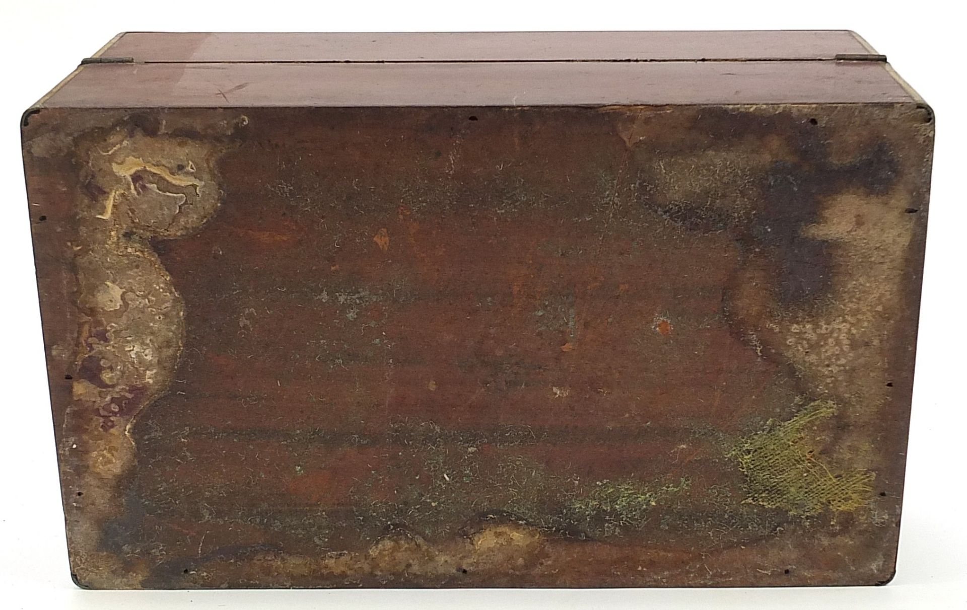 Victorian campaign style brass bound mahogany writing slope with coromandel interior, tooled leather - Image 4 of 4