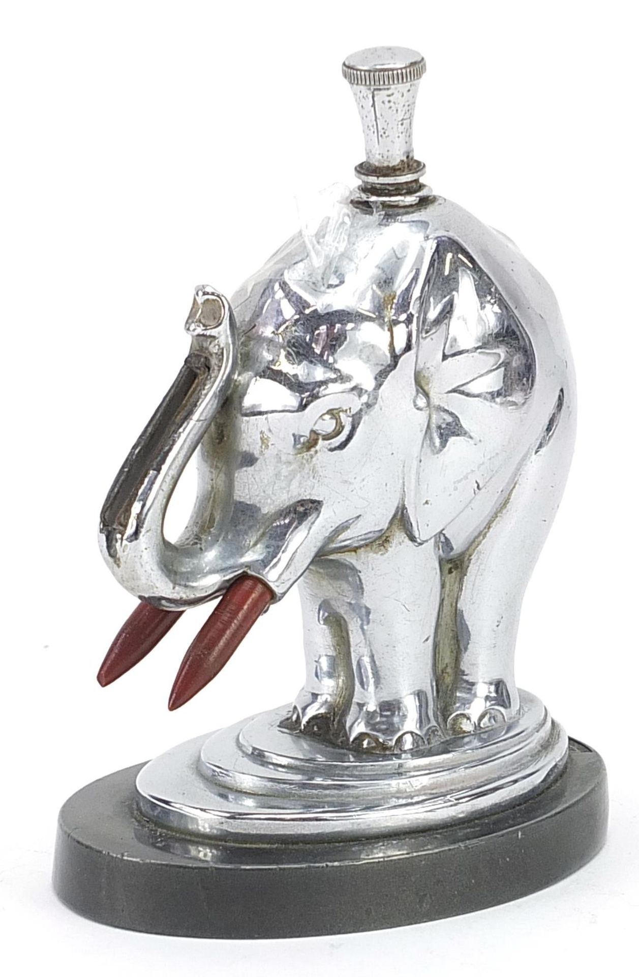 Ronson, Art Deco chrome plated elephant table lighter by Art Metal Works, 13cm high