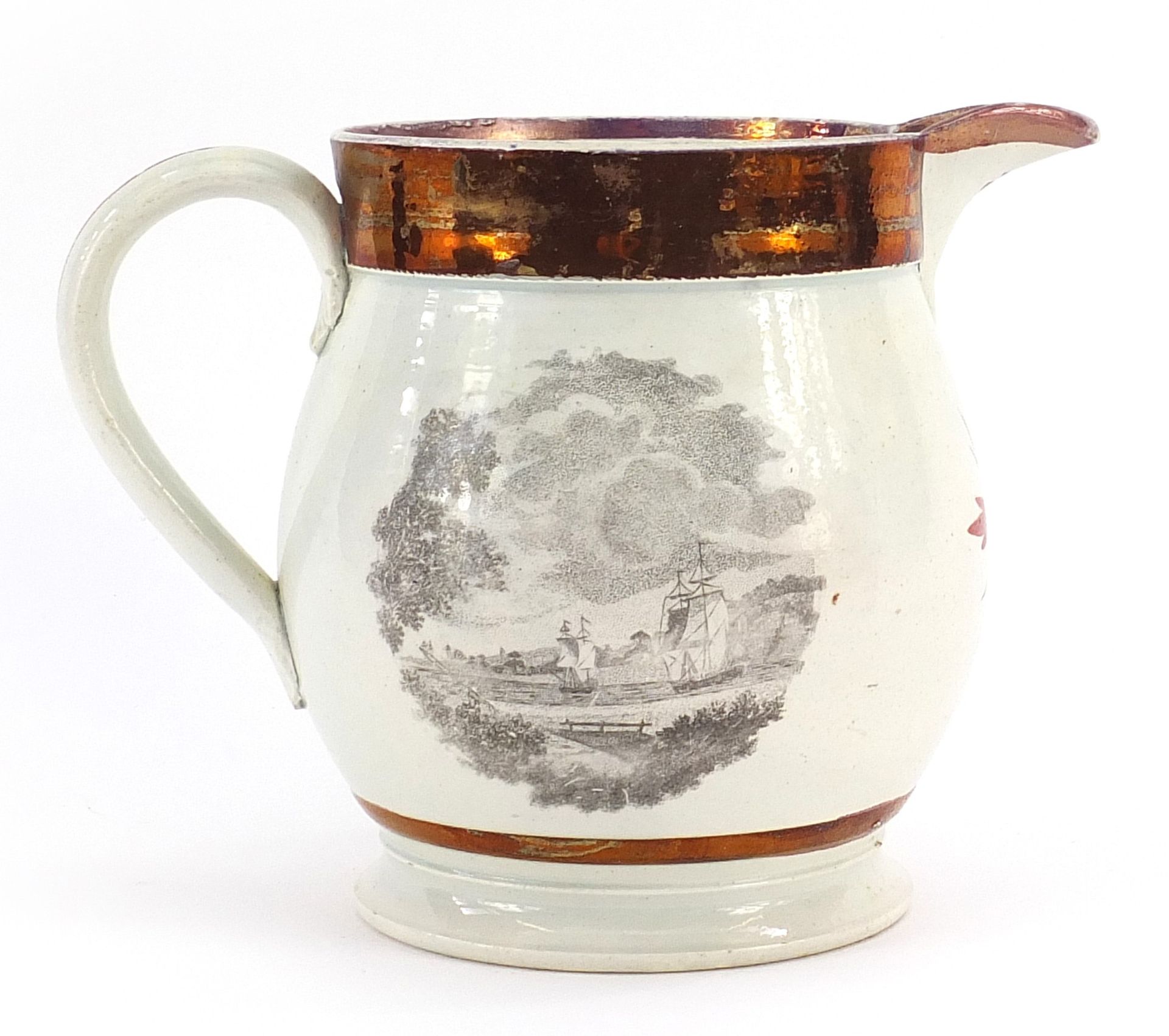 Victorian Sunderland lustre jug commemorating Queen Caroline, 12cm high - Image 2 of 3
