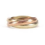 9ct gold three tone Russian wedding ring, size R, 4.6g