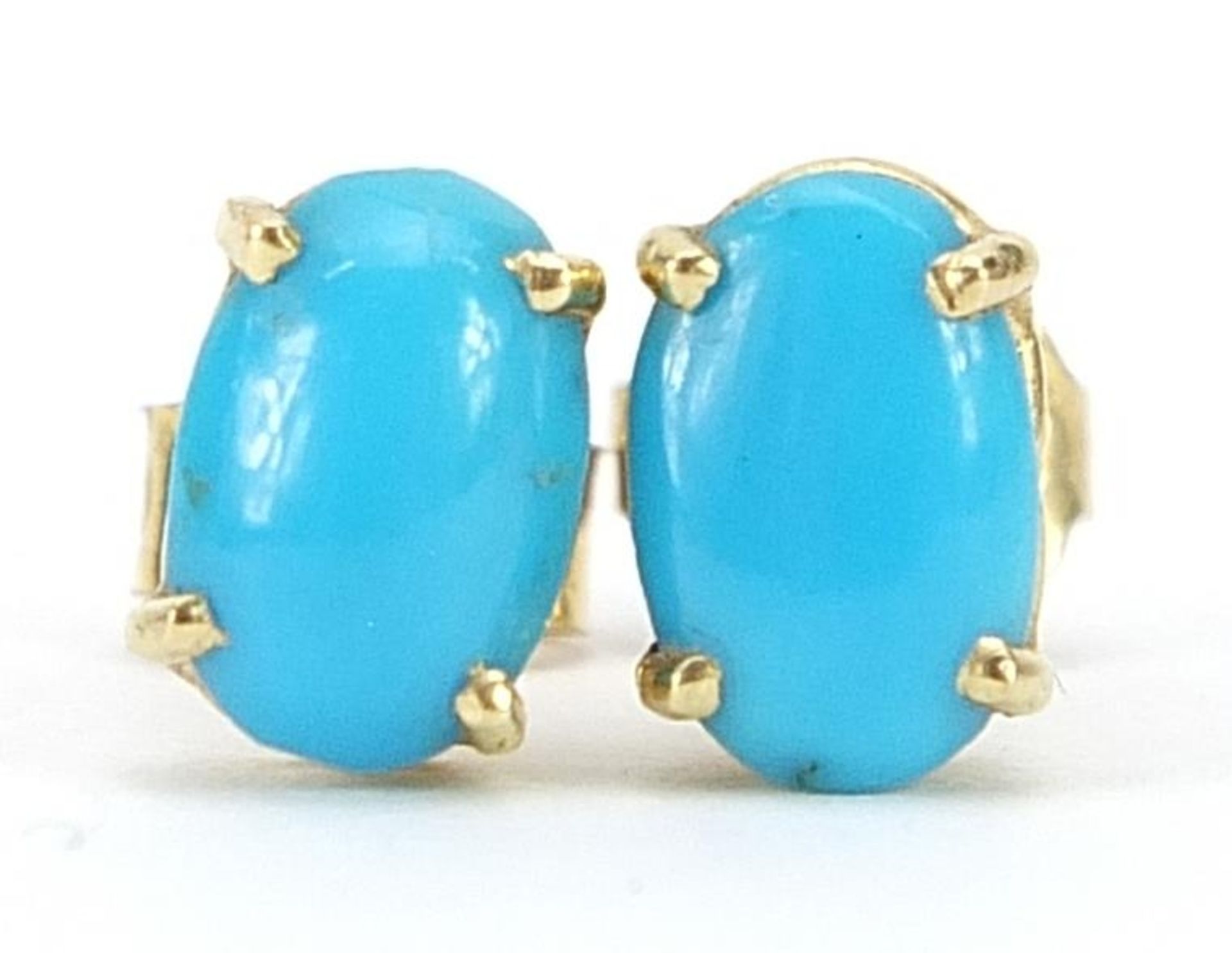 Pair of 18ct gold cabochon turquoise stud earrings, 8mm high, 2.1g