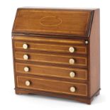 Late 19th/early 20th century apprentice inlaid mahogany bureau with bone handles, 22.5cm H x 21.