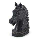 Painted spelter horse head design inkwell design with glass liner, 17cm high