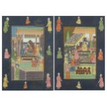 Figures worshipping, pair of Indian Mughal school watercolours, mounted, framed and glazed, each