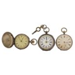 Three ladies silver pocket watches including a full hunter, the largest 36mm in diameter