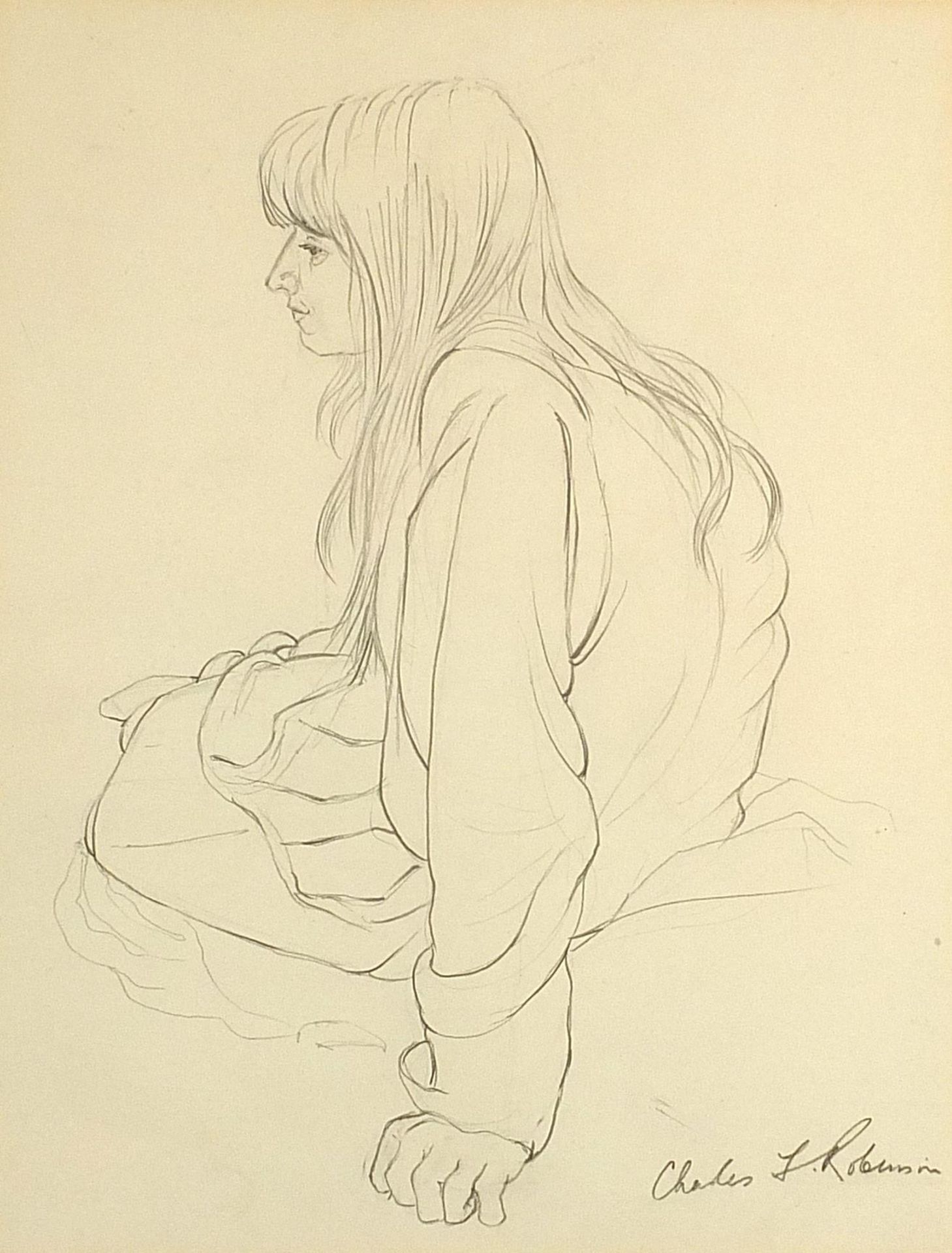 Charles F Robinson - Seated girl and nude female, two signed pencil drawings, each inscribed Cookham - Bild 7 aus 11