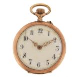Ladies gold coloured metal open face pocket watch with enamelled dial, 30mm in diameter, 19.0g