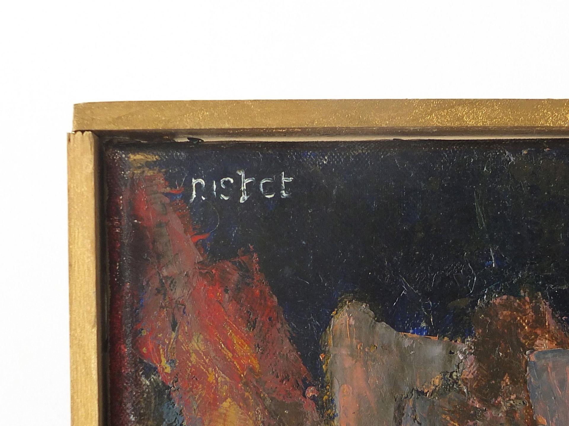 Christine Nisbet - Respite, oil on canvas, label verso, framed, 101cm x 76cm excluding the frame - Image 3 of 5