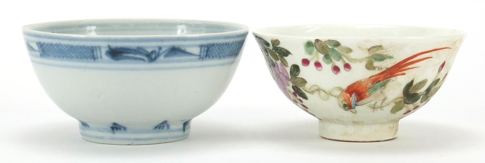 Two Chinese porcelain vases including one hand painted in the famille rose palette, the largest 10cm
