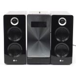 LG Micro HiFi system with speakers, model number FA166DAB