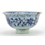 Chinese Islamic blue and white porcelain bowl hand painted with flowers, 11.5cm in diameter