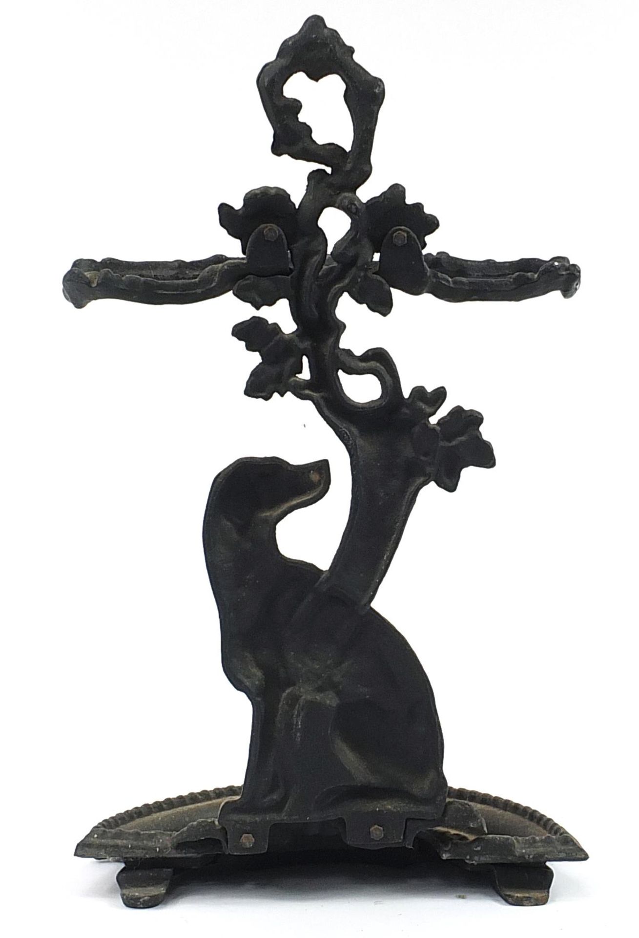 Cast iron stick stand in the form of a dog seated under a tree, 70cm high - Image 2 of 3
