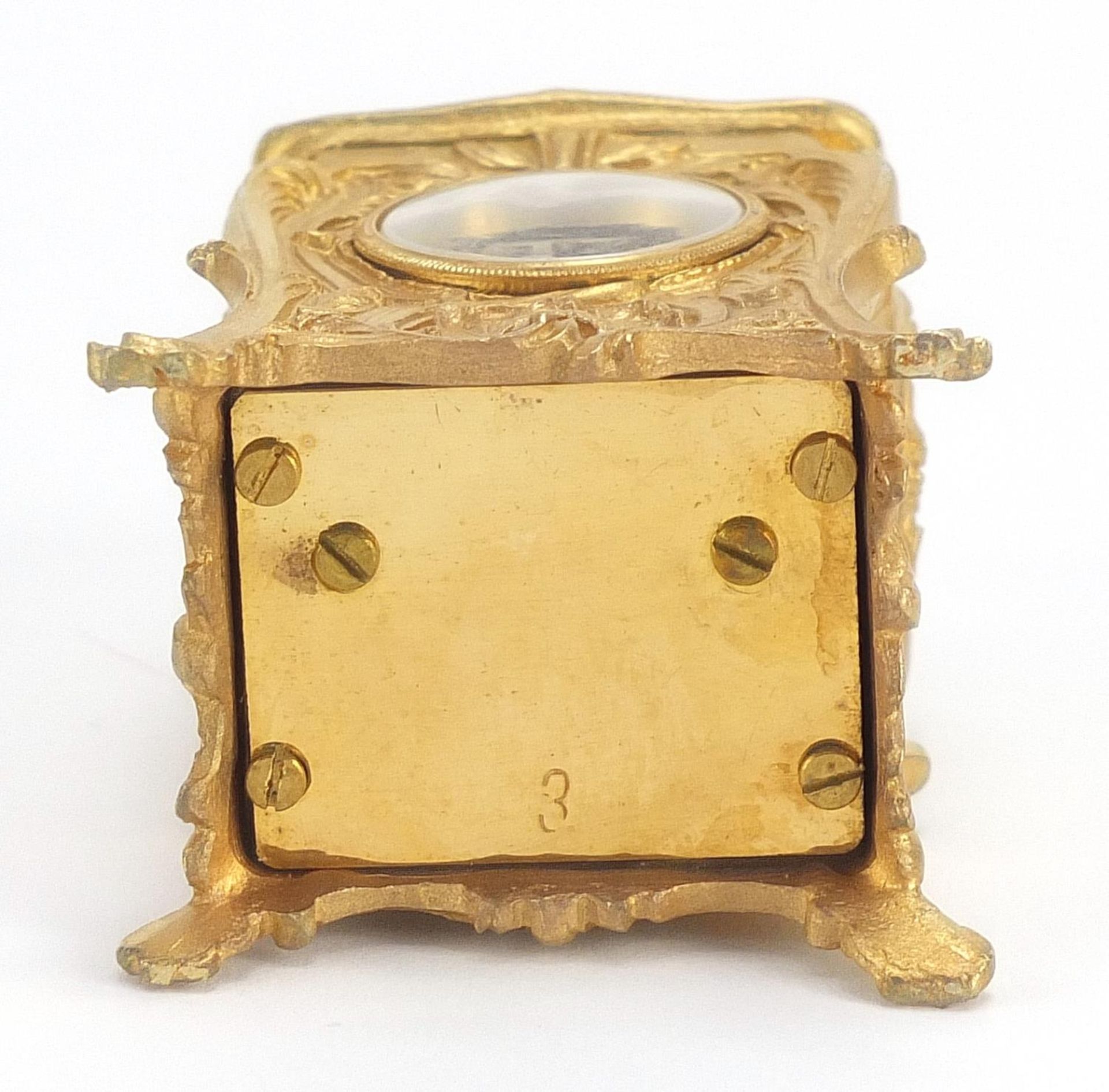 Miniature gilt brass Rococo style carriage clock, 8cm high - Image 4 of 4