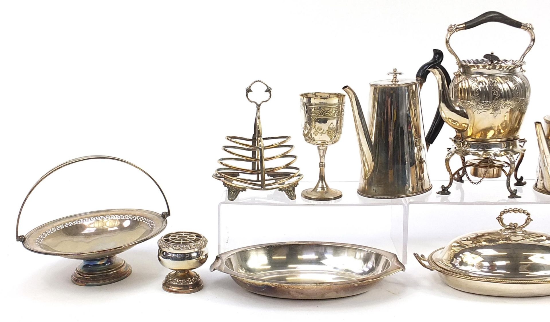 Antique and later silverplate including a Victorian teapot on stand, fruit baskets with swing - Image 2 of 4