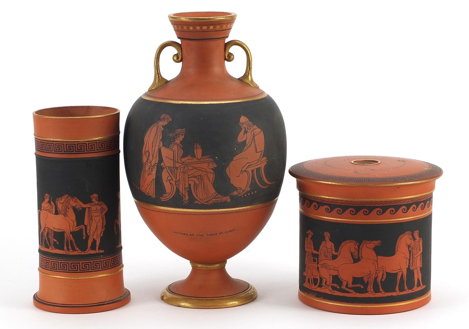 Three Bishops Waltham Egyptian style vessels including a vase titled Ulysses Weeps at the Song of - Image 2 of 4