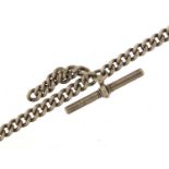 Silver watch chain with T bar, 32cm in length, 38.4g