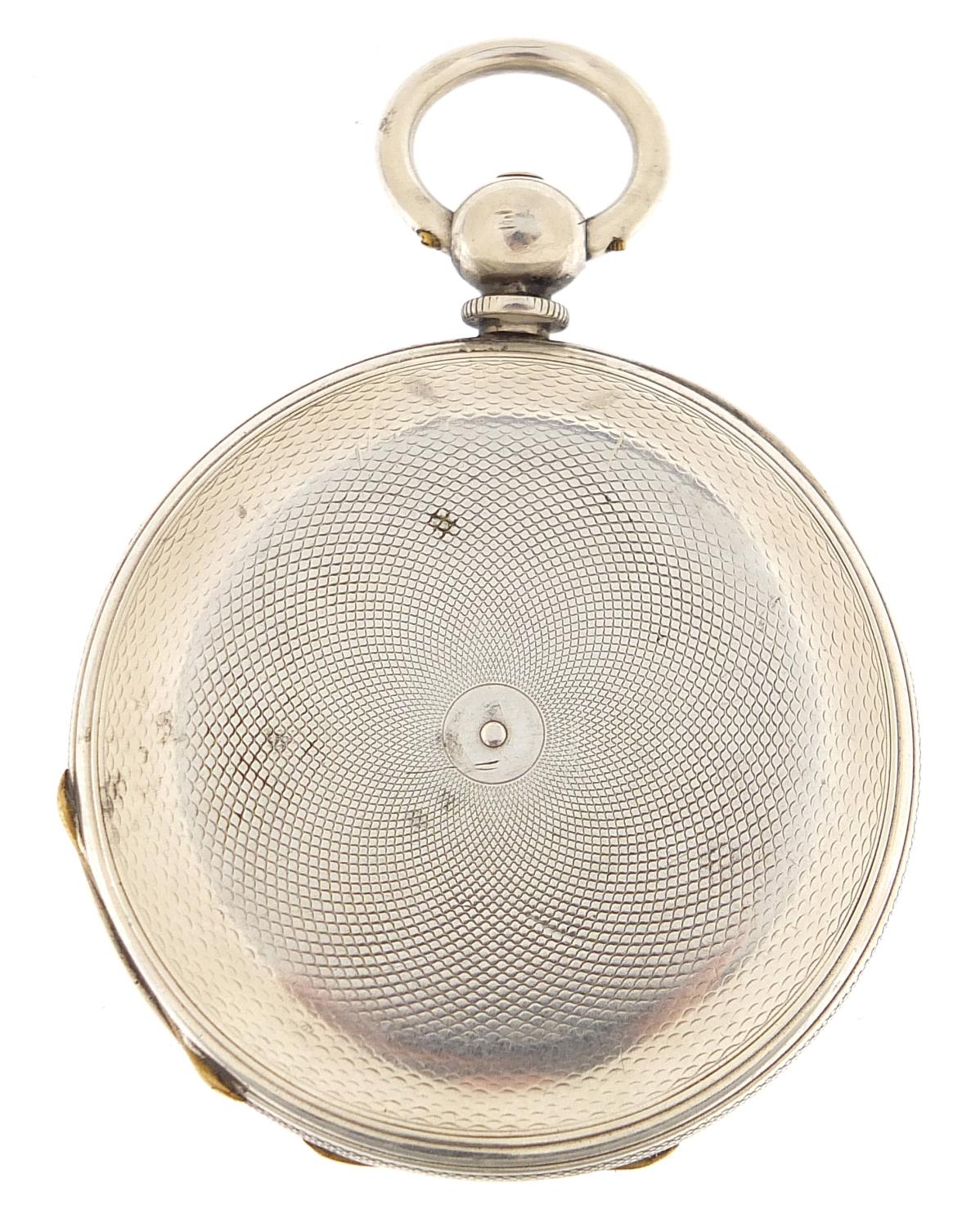 Gentlemen's silver full hunter pocket watch with ornate silvered and gilt dial, 50mm in diameter - Image 3 of 6