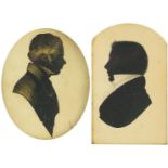 Two 19th century hand painted silhouette portraits of gentlemen, each framed, the largest 9cm x 5.