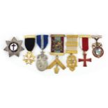 Masonic jewels and badges including silver and enamel and Knights Templar