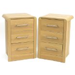 Pair of light wood three drawer nightstands, 75cm H x 50.5cm wide x 44.5cm D