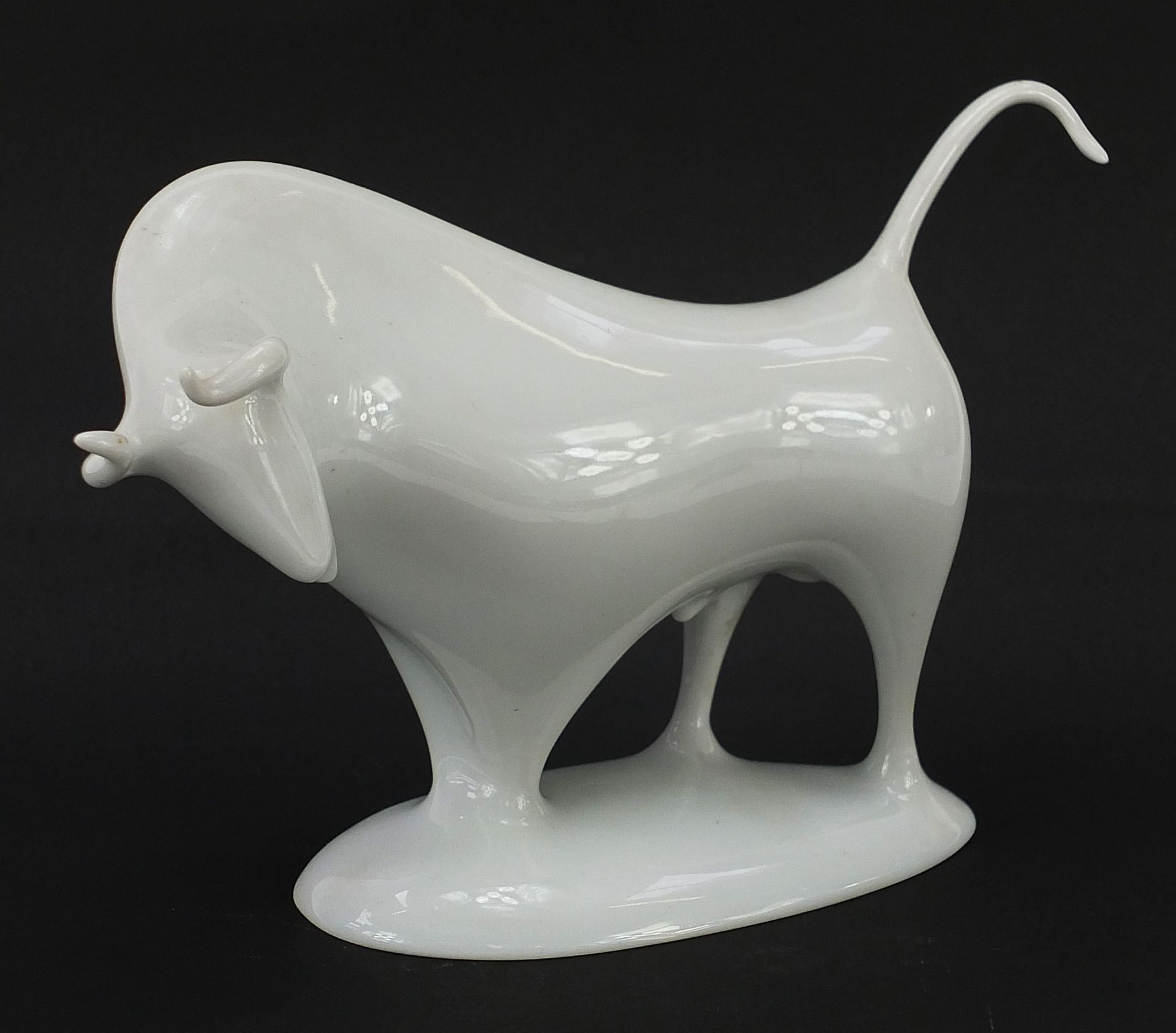 Karlovarsky, Czech porcelain model of a stylised bull, 18.5cm in length