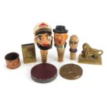 Political interest collectables including a Winston Churchill bronze medallion and painted bottles