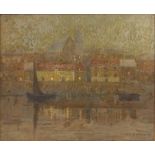 David R Anderson - Boats on water before buildings, oil on canvas, signed and indistinctly inscribed