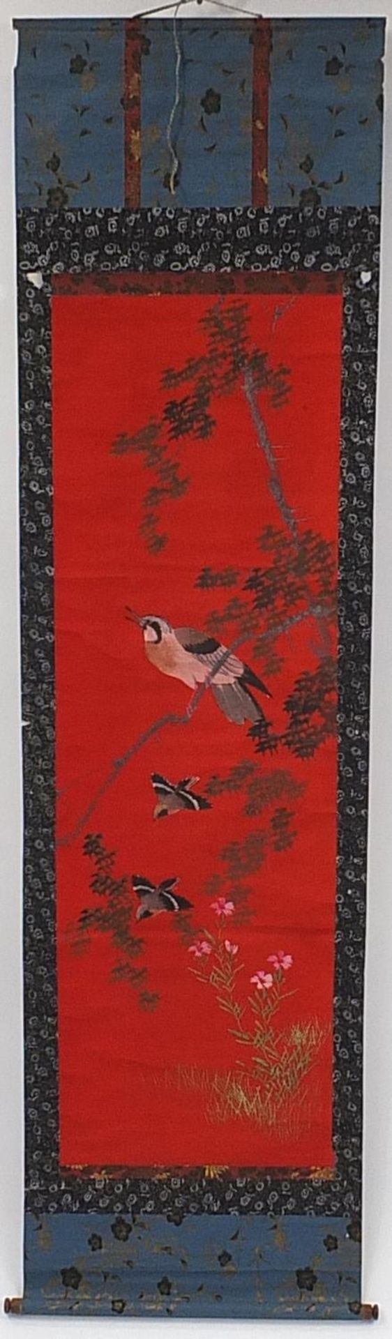 Three Chinese wall hanging scrolls hand painted with birds - Image 3 of 13