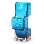 Geoffrey Baxter for Whitefriars, drunken bricklayer glass vase in kingfisher blue, 21cm high