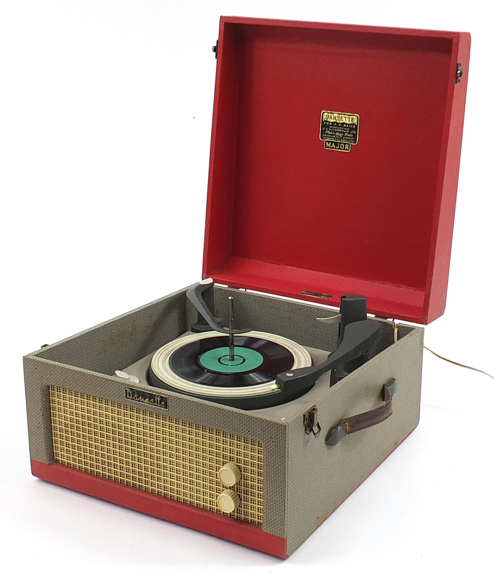 Vintage Dansette Major portable record player, 22.5cm H x 38cm W x 41cm D