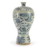 Chinese blue and white porcelain Meiping vase hand painted with birds amongst flowers, 26cm high