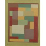 Abstract composition, geometric shapes, oil on canvas, mounted and framed, 44.5cm x 34cm excluding