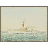 HMS Columbo, East Indies, maritime heightened watercolour, monogrammed L J C and inscribed verso