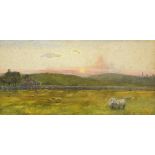 Frederick William Jackson - Sheep grazing in a meadow at sunset, late 19th/early 20th century signed