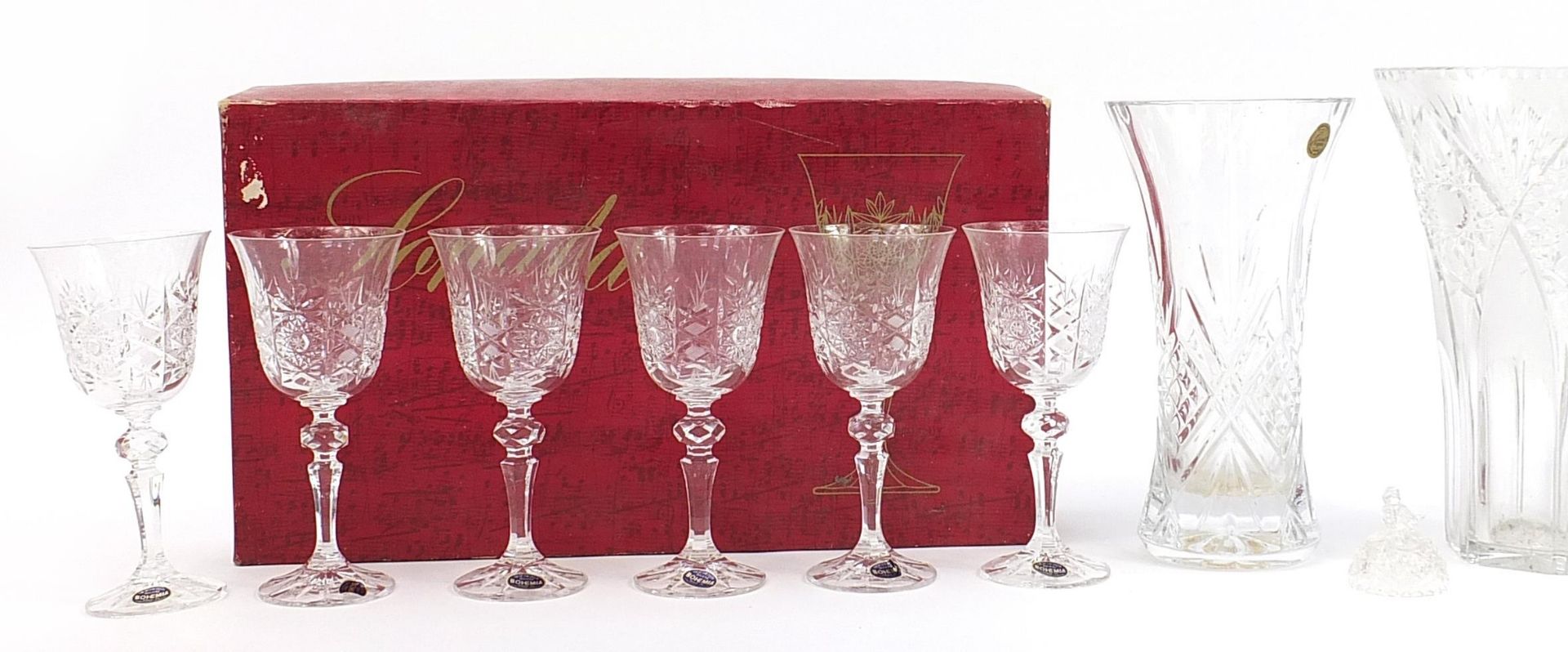 Cut glassware and crystal including two sets of six Bohemia wine glasses with boxes, the largest - Image 2 of 5